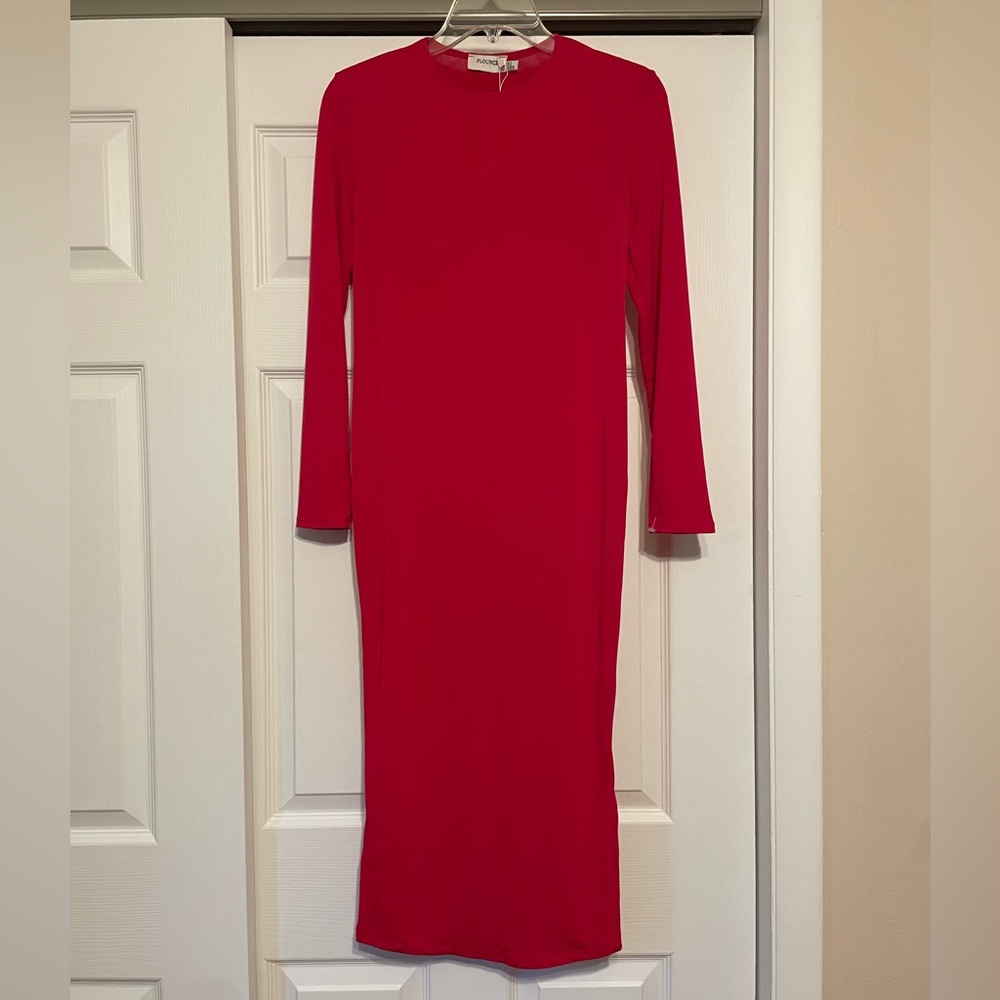 Brand New Flounce Fuchsia Jersey Midi Dress - Size 4